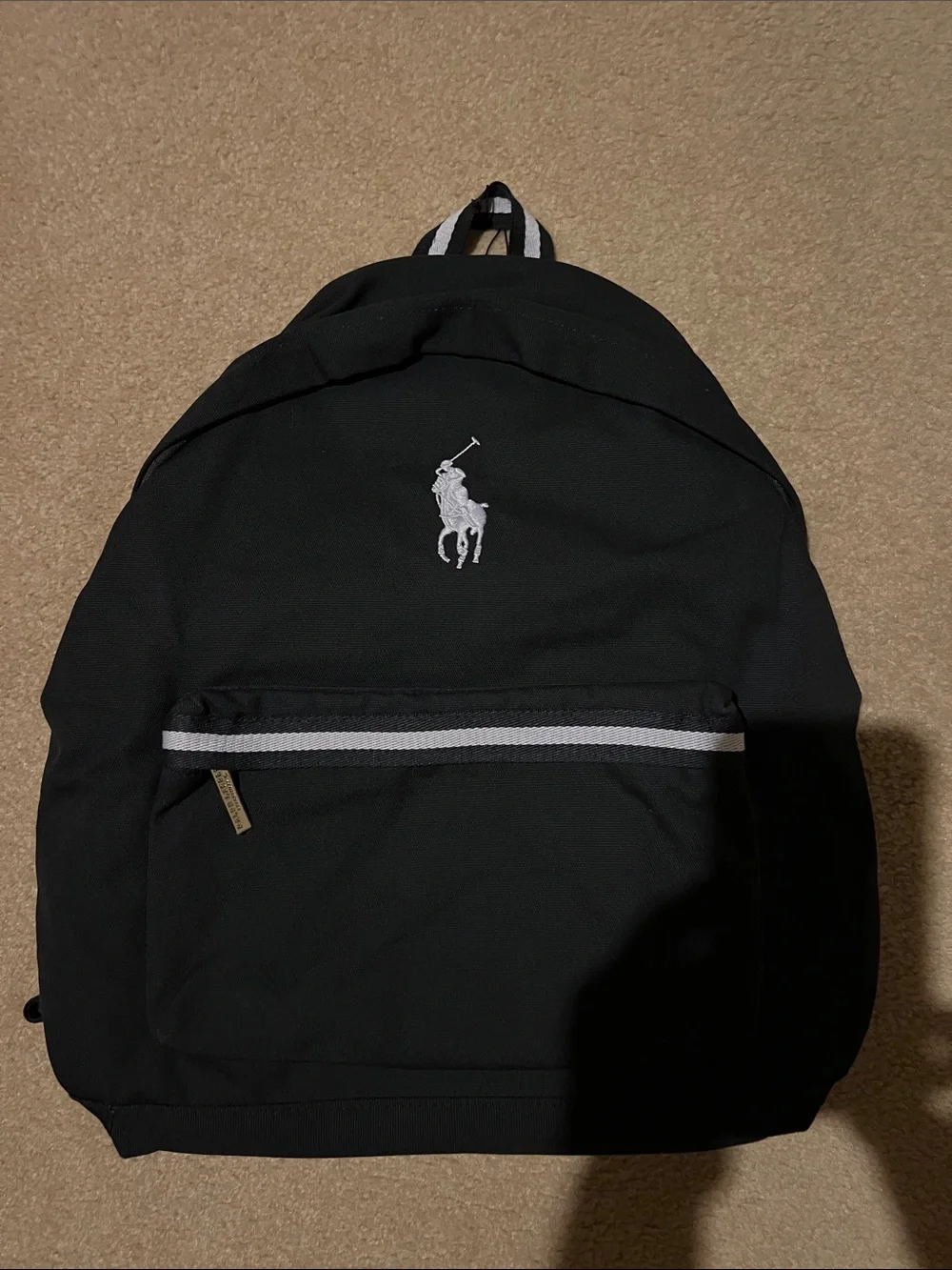 Ralph Lauren Black Backpack with White Polo Logo